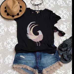 Black Short Sleeve Lightweight Bird Sweater